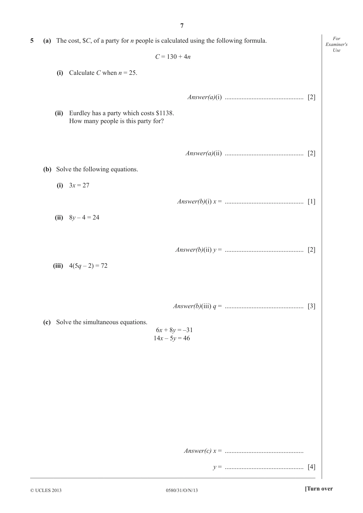 Cambridge IGCSE Mathematics 0580 2013 Oct/Nov Paper 3 · Variant 1 question paper, page 7 of 16