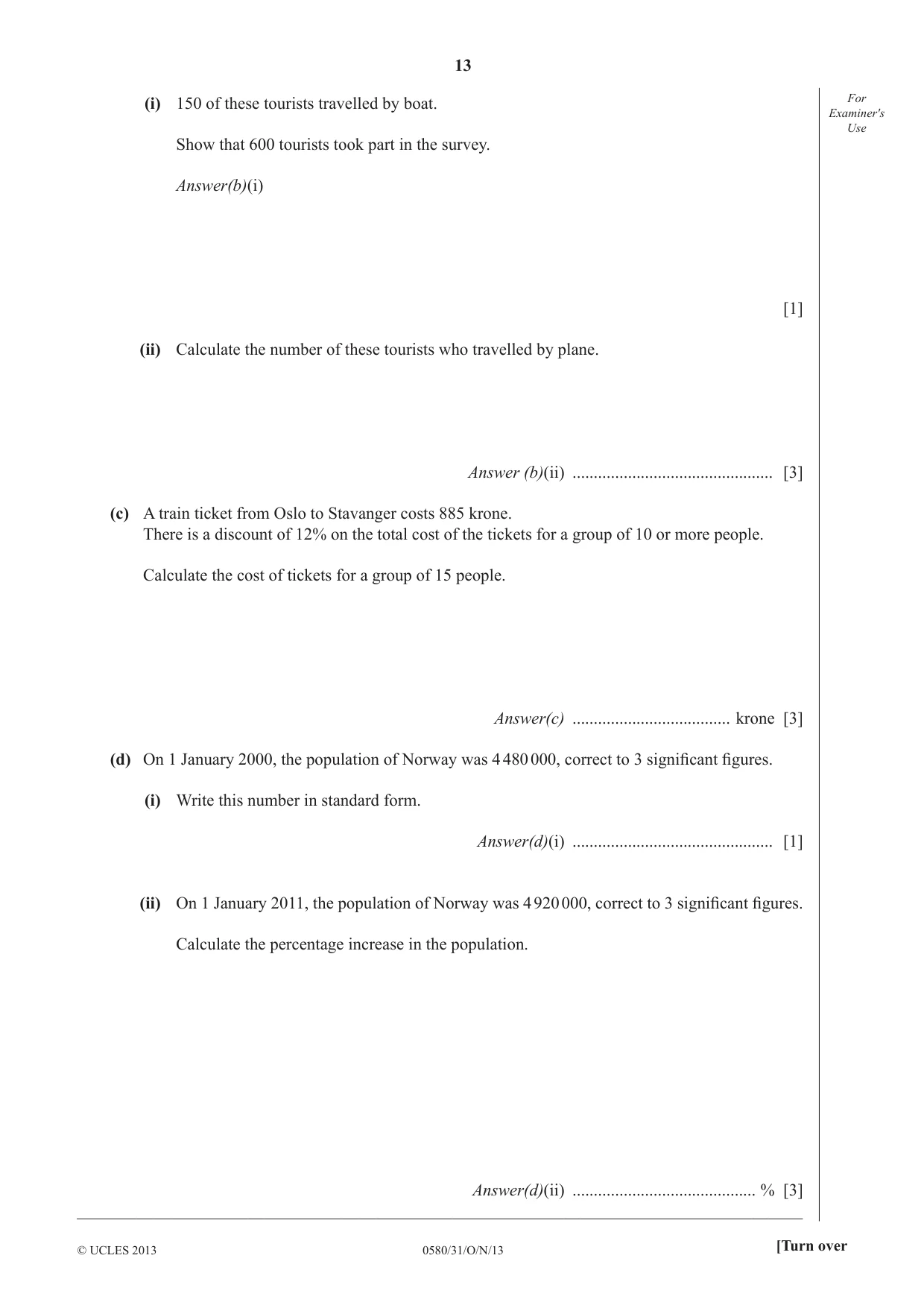 Cambridge IGCSE Mathematics 0580 2013 Oct/Nov Paper 3 · Variant 1 question paper, page 13 of 16