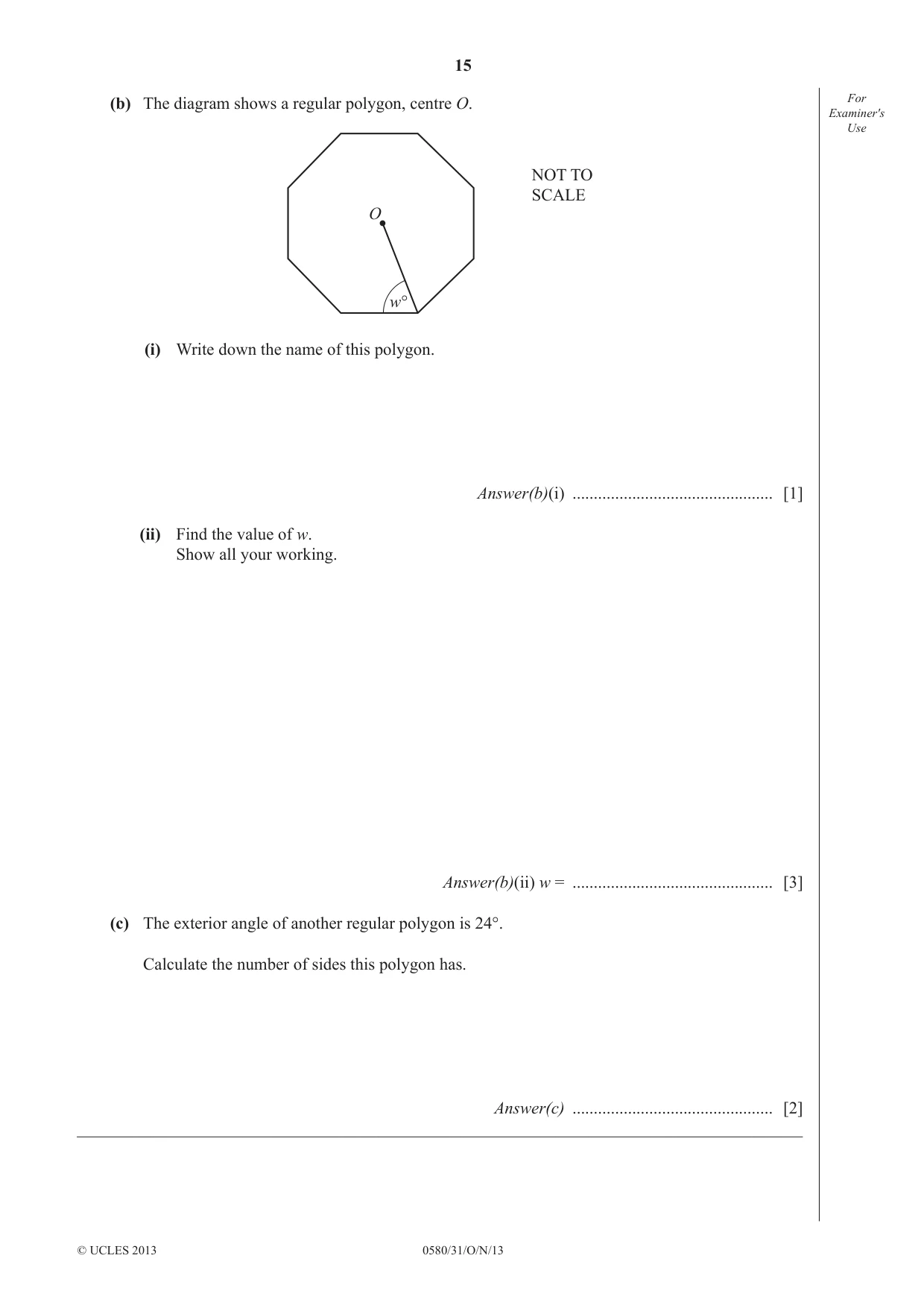 Cambridge IGCSE Mathematics 0580 2013 Oct/Nov Paper 3 · Variant 1 question paper, page 15 of 16