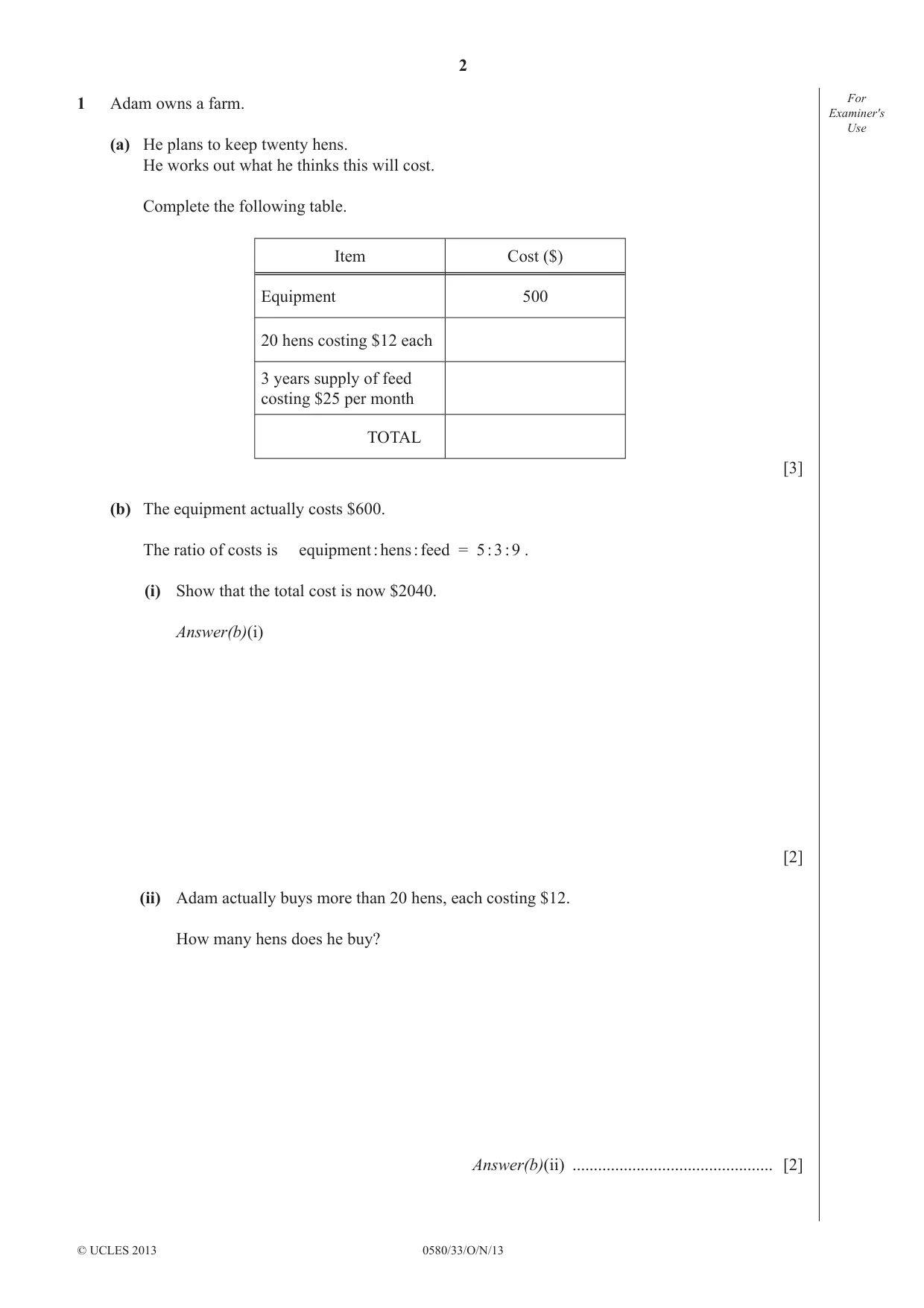 Cambridge IGCSE Mathematics 0580 2013 Oct/Nov Paper 3 · Variant 3 question paper, page 2 of 16