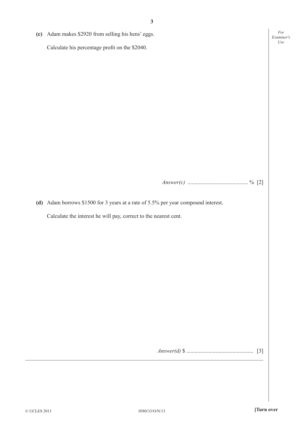 Cambridge IGCSE Mathematics 0580 2013 Oct/Nov Paper 3 · Variant 3 question paper, page 3 of 16