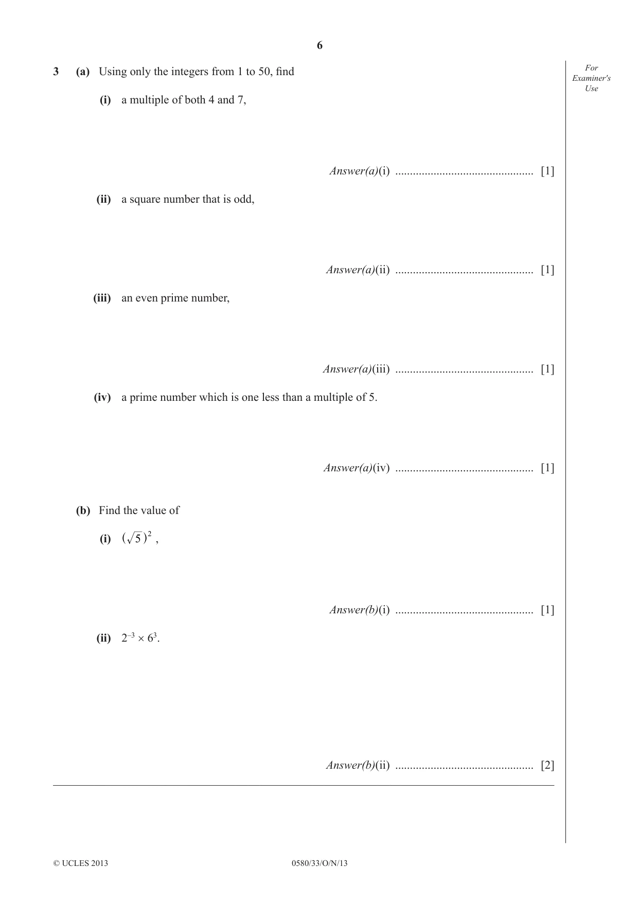 Cambridge IGCSE Mathematics 0580 2013 Oct/Nov Paper 3 · Variant 3 question paper, page 6 of 16