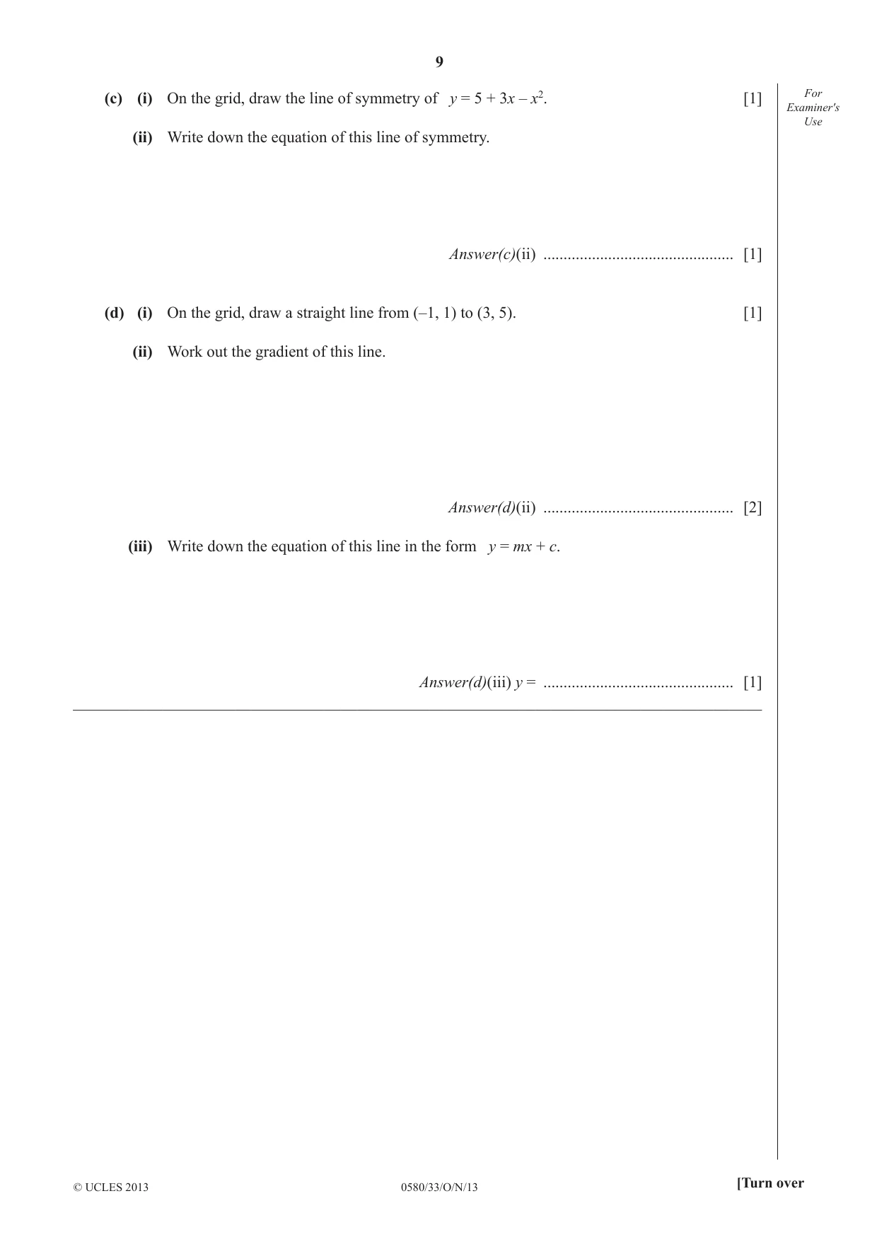Cambridge IGCSE Mathematics 0580 2013 Oct/Nov Paper 3 · Variant 3 question paper, page 9 of 16