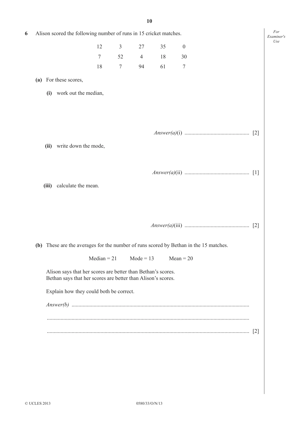 Cambridge IGCSE Mathematics 0580 2013 Oct/Nov Paper 3 · Variant 3 question paper, page 10 of 16