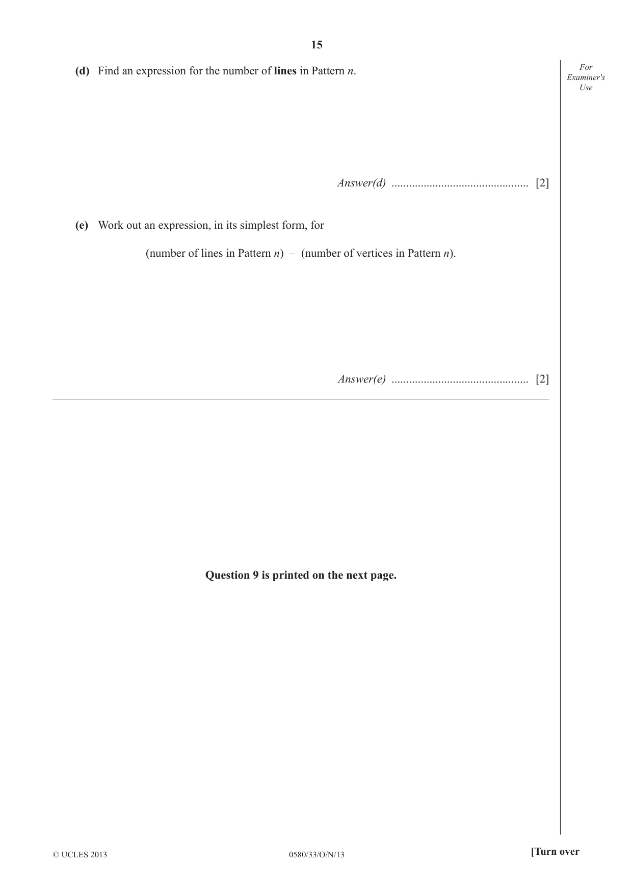 Cambridge IGCSE Mathematics 0580 2013 Oct/Nov Paper 3 · Variant 3 question paper, page 15 of 16
