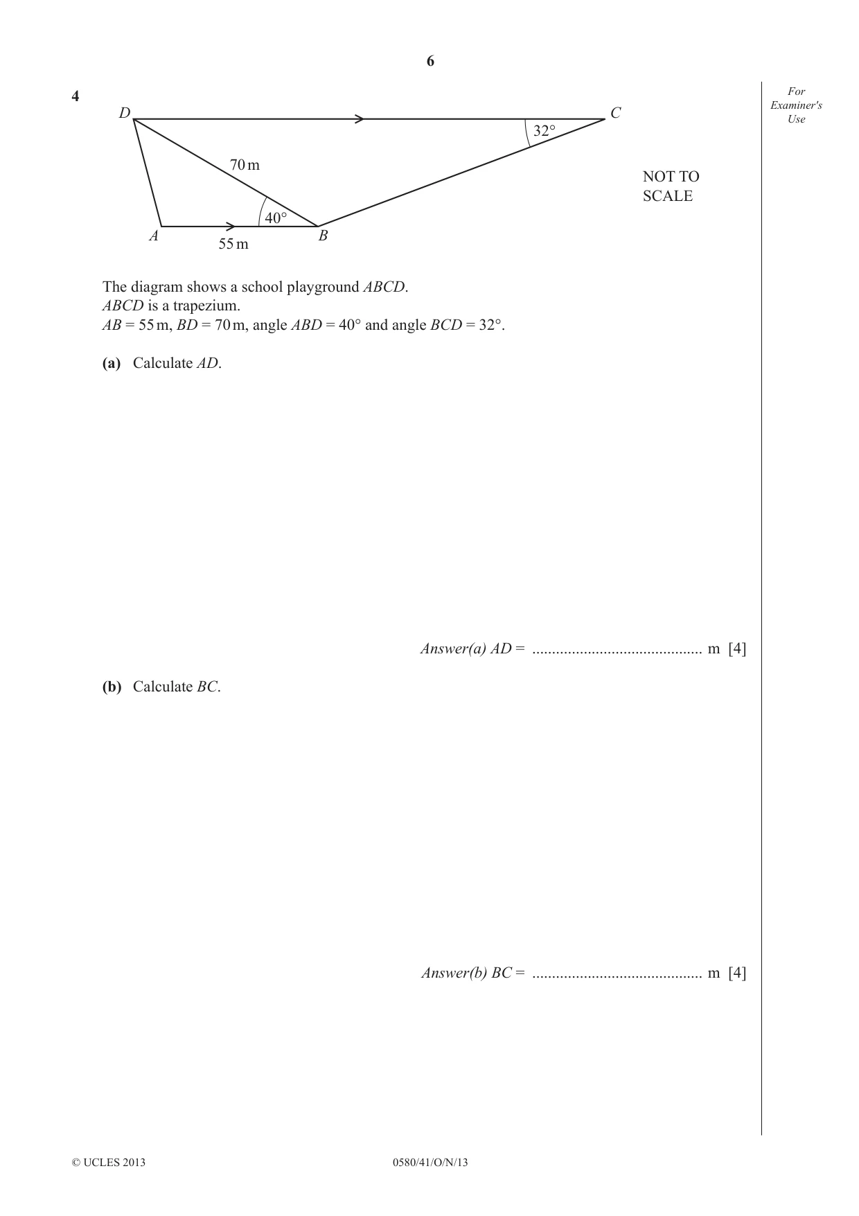 Cambridge IGCSE Mathematics 0580 2013 Oct/Nov Paper 4 · Variant 1 question paper, page 6 of 20