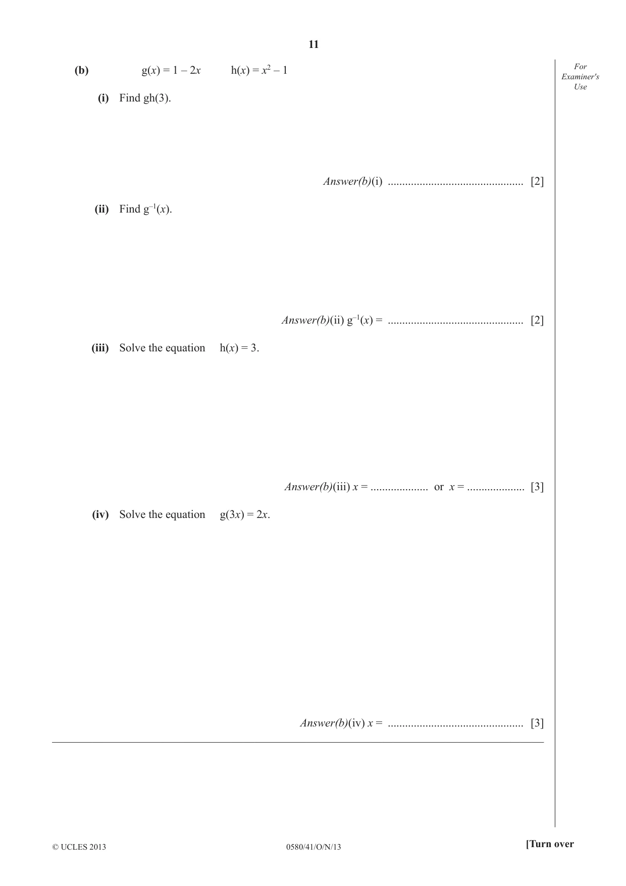 Cambridge IGCSE Mathematics 0580 2013 Oct/Nov Paper 4 · Variant 1 question paper, page 11 of 20
