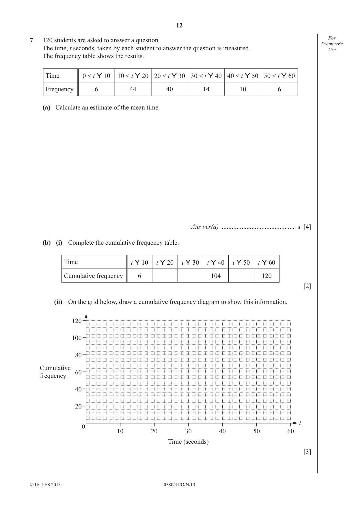 Cambridge IGCSE Mathematics 0580 2013 Oct/Nov Paper 4 · Variant 1 question paper, page 12 of 20