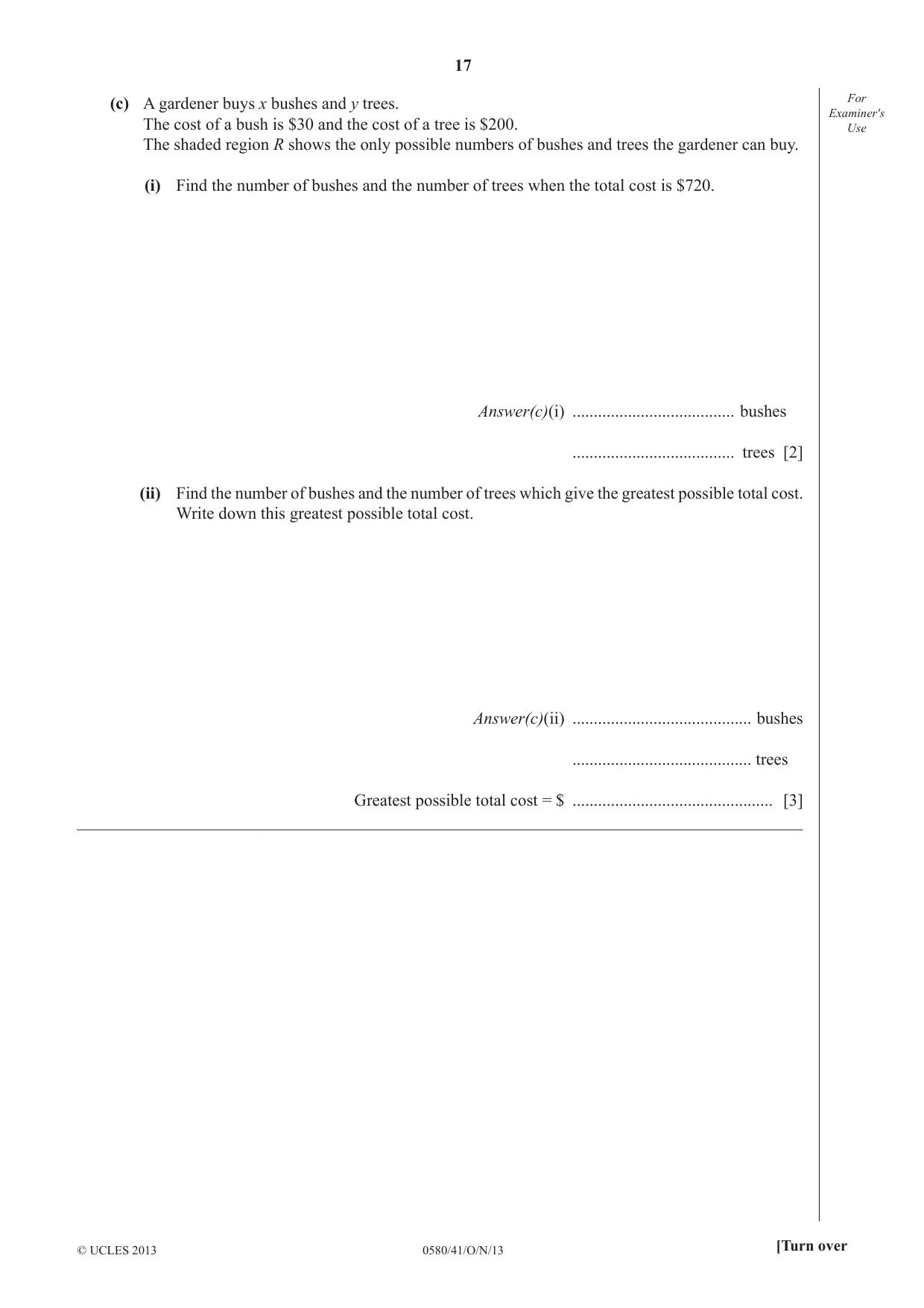 Cambridge IGCSE Mathematics 0580 2013 Oct/Nov Paper 4 · Variant 1 question paper, page 17 of 20