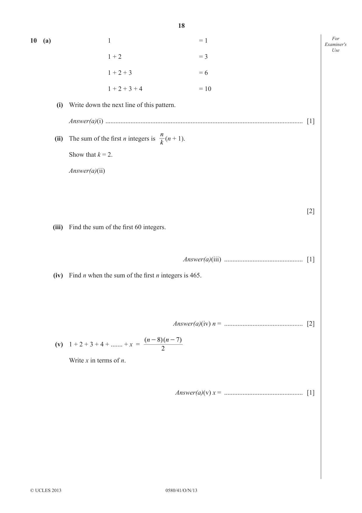 Cambridge IGCSE Mathematics 0580 2013 Oct/Nov Paper 4 · Variant 1 question paper, page 18 of 20