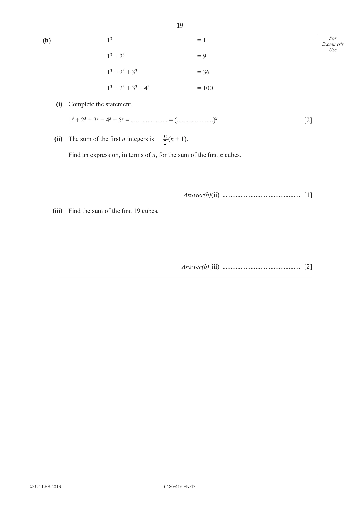 Cambridge IGCSE Mathematics 0580 2013 Oct/Nov Paper 4 · Variant 1 question paper, page 19 of 20