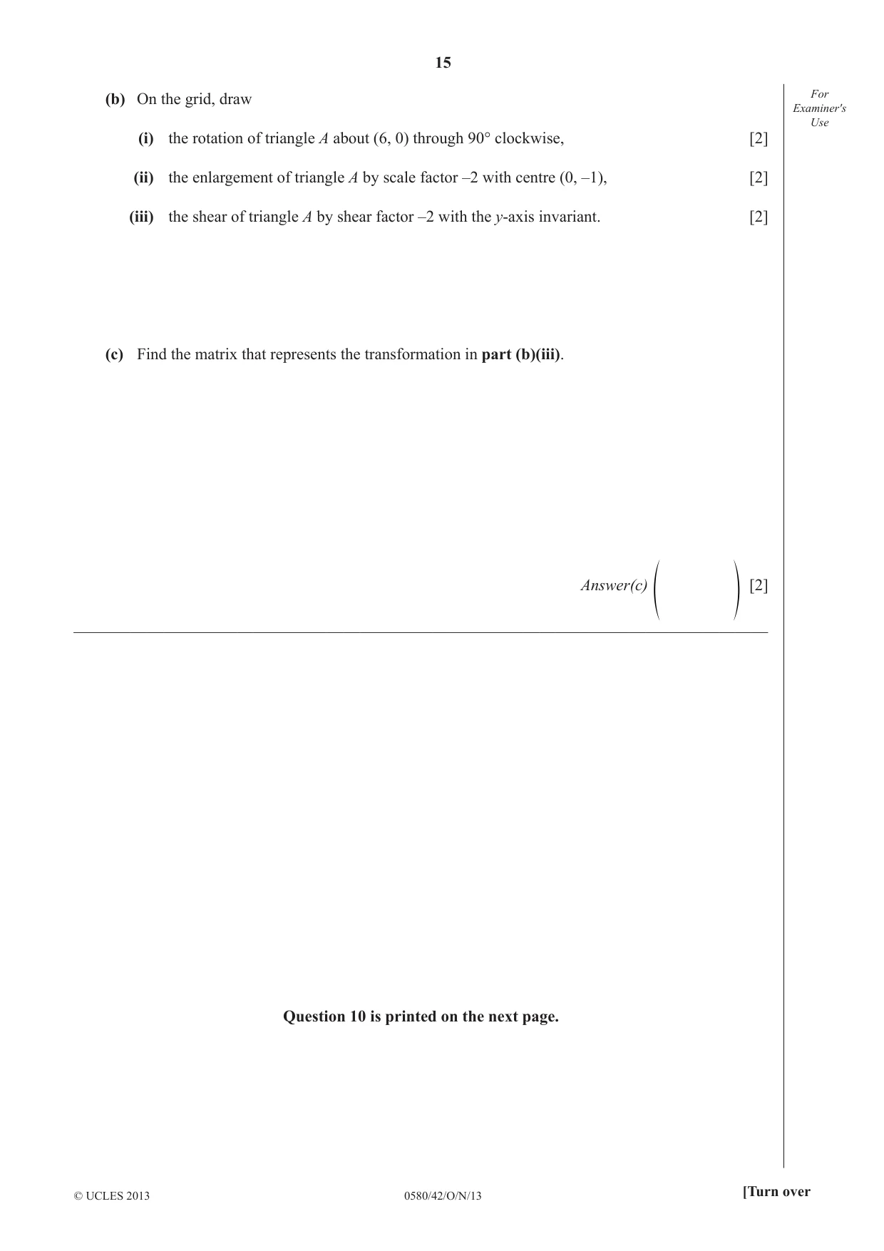 Cambridge IGCSE Mathematics 0580 2013 Oct/Nov Paper 4 · Variant 2 question paper, page 15 of 16