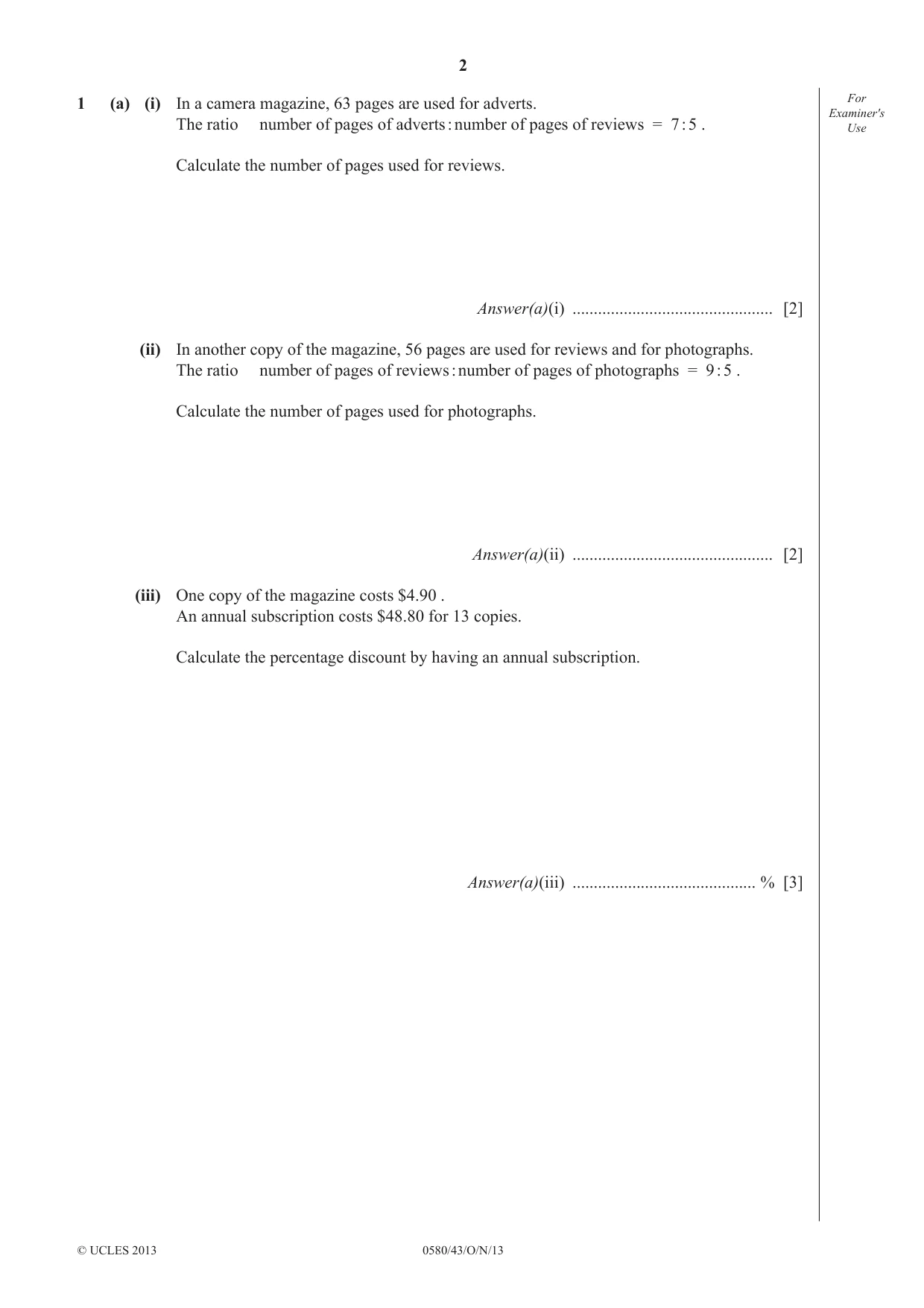 Cambridge IGCSE Mathematics 0580 2013 Oct/Nov Paper 4 · Variant 3 question paper, page 2 of 20