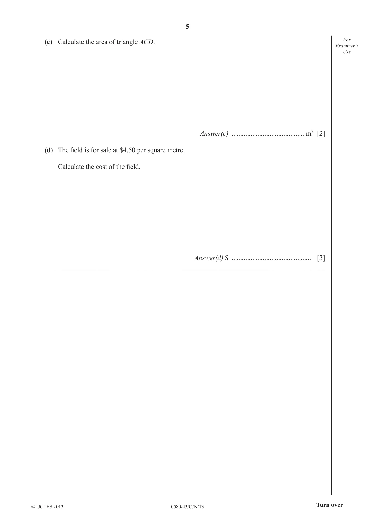 Cambridge IGCSE Mathematics 0580 2013 Oct/Nov Paper 4 · Variant 3 question paper, page 5 of 20