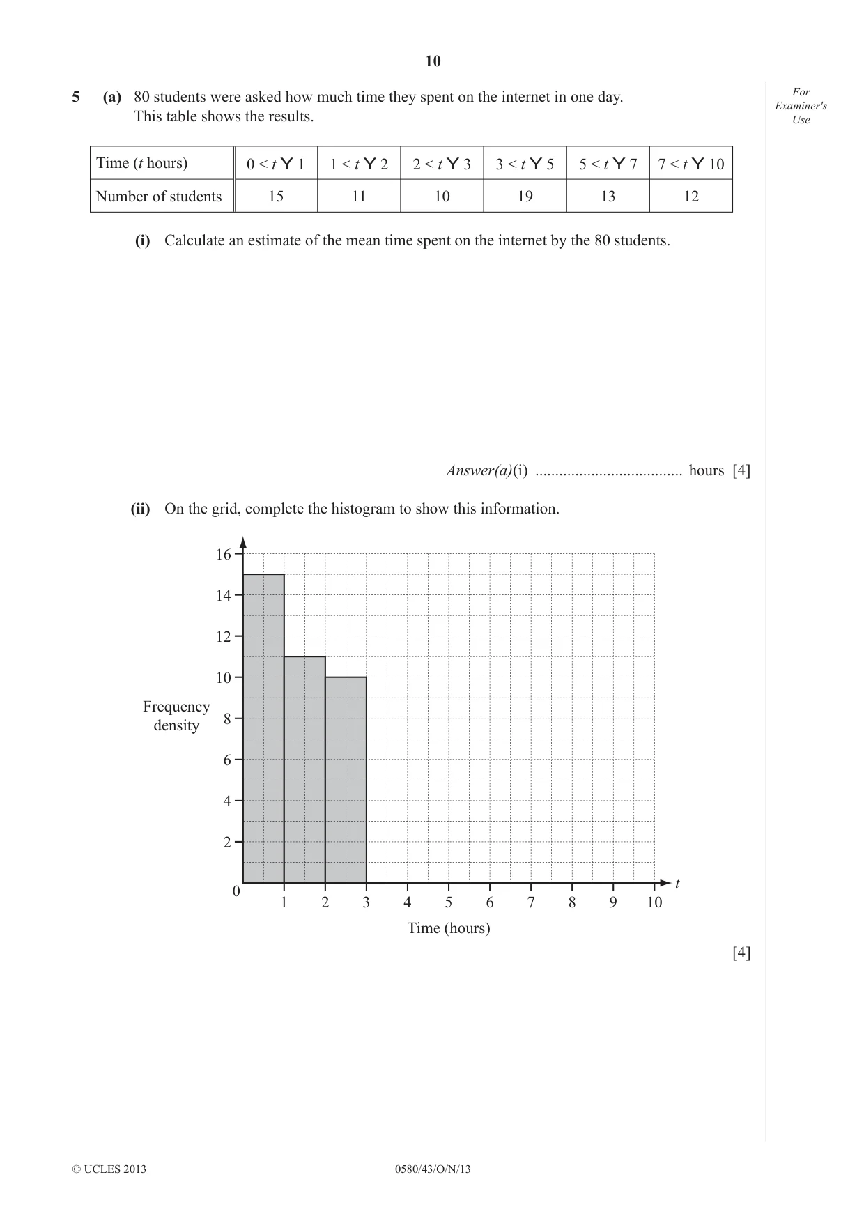 Cambridge IGCSE Mathematics 0580 2013 Oct/Nov Paper 4 · Variant 3 question paper, page 10 of 20