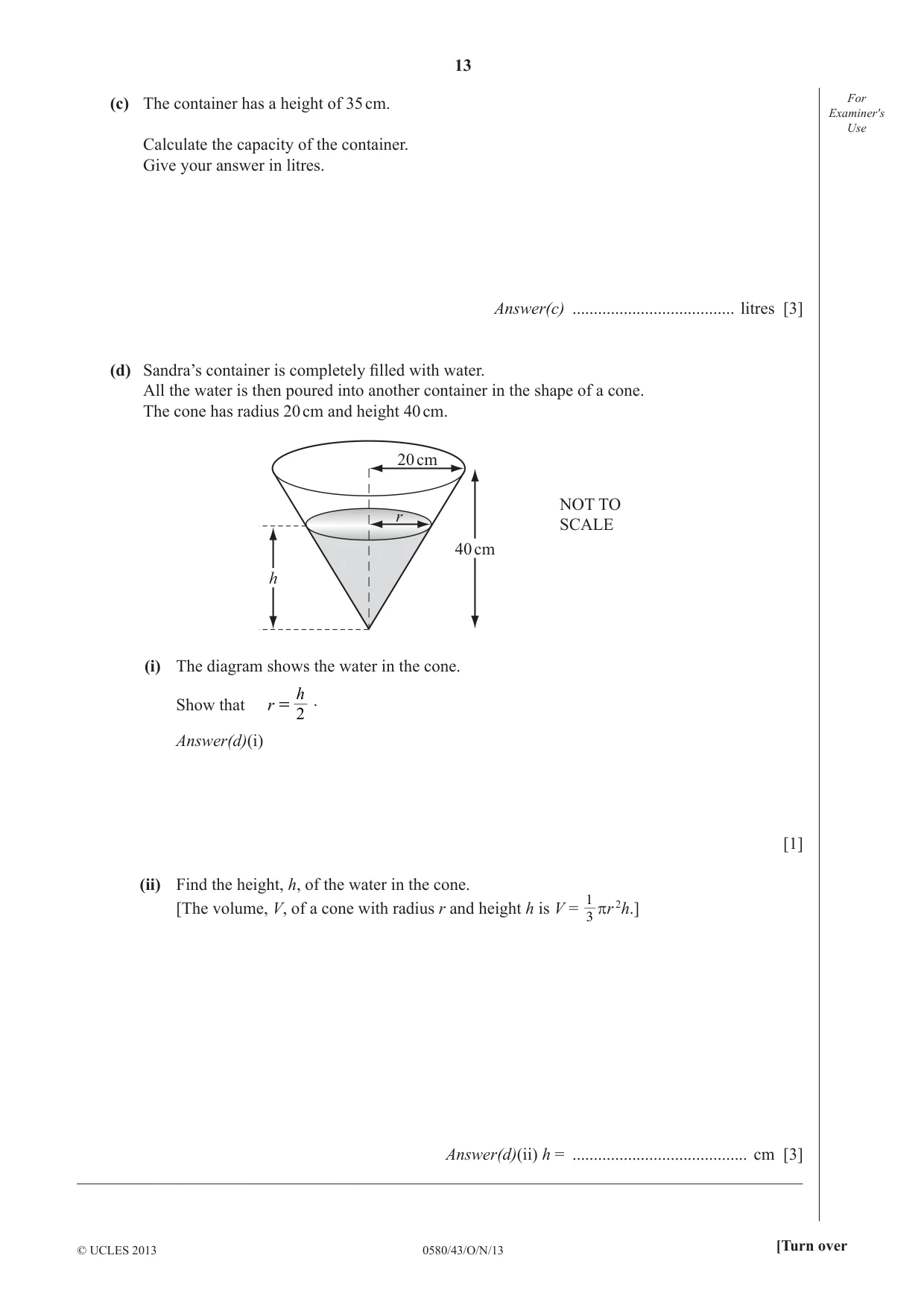 Cambridge IGCSE Mathematics 0580 2013 Oct/Nov Paper 4 · Variant 3 question paper, page 13 of 20