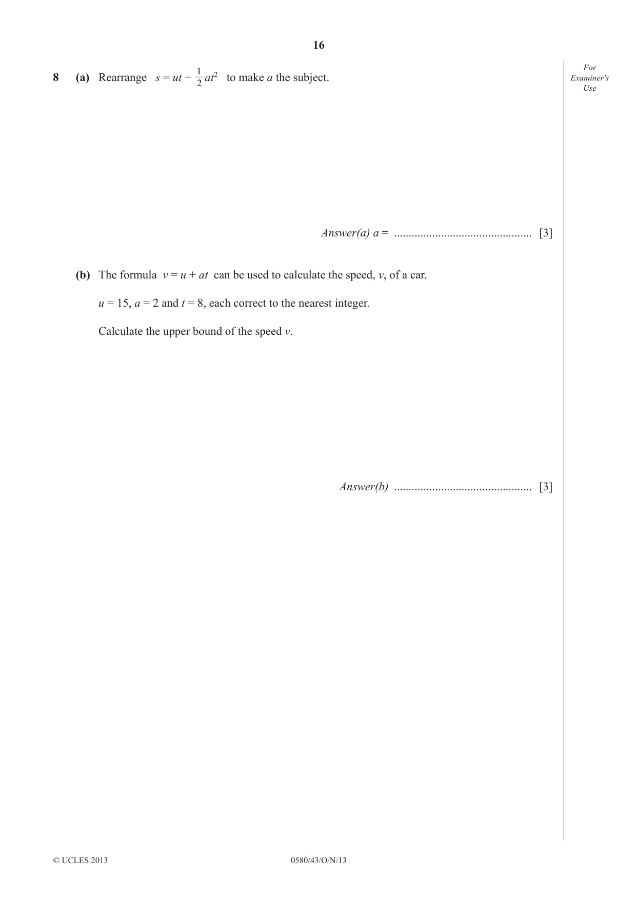 Cambridge IGCSE Mathematics 0580 2013 Oct/Nov Paper 4 · Variant 3 question paper, page 16 of 20