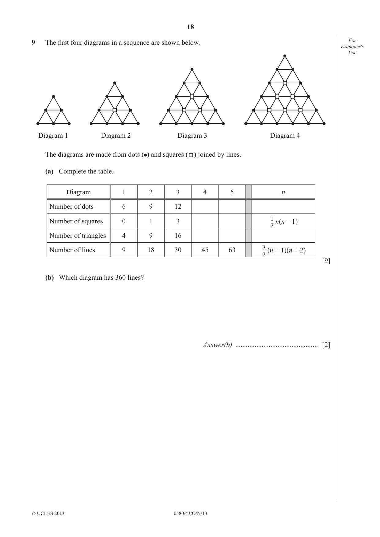 Cambridge IGCSE Mathematics 0580 2013 Oct/Nov Paper 4 · Variant 3 question paper, page 18 of 20