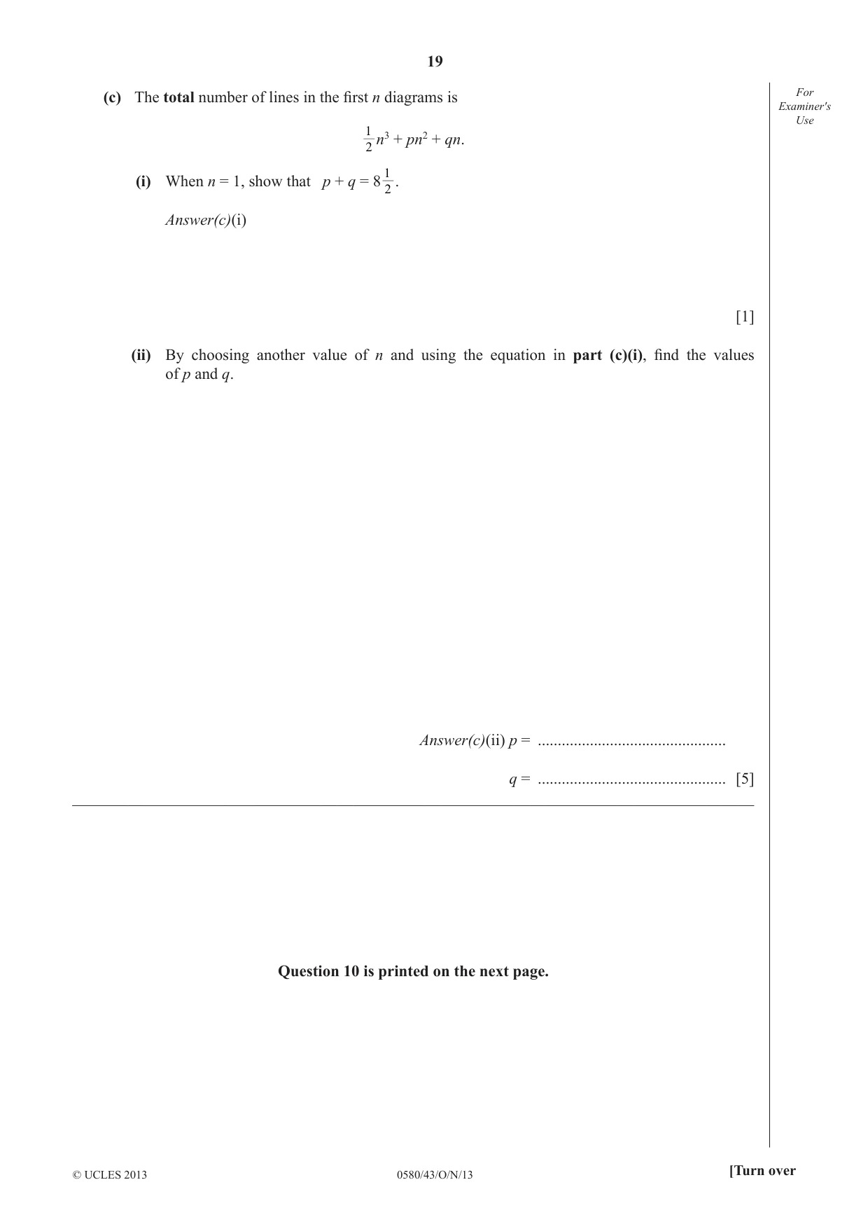 Cambridge IGCSE Mathematics 0580 2013 Oct/Nov Paper 4 · Variant 3 question paper, page 19 of 20