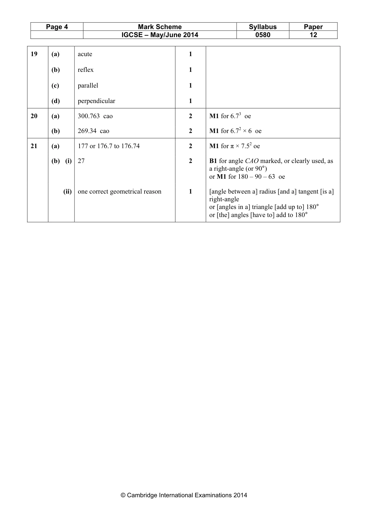 Mark scheme, page 4 of 4