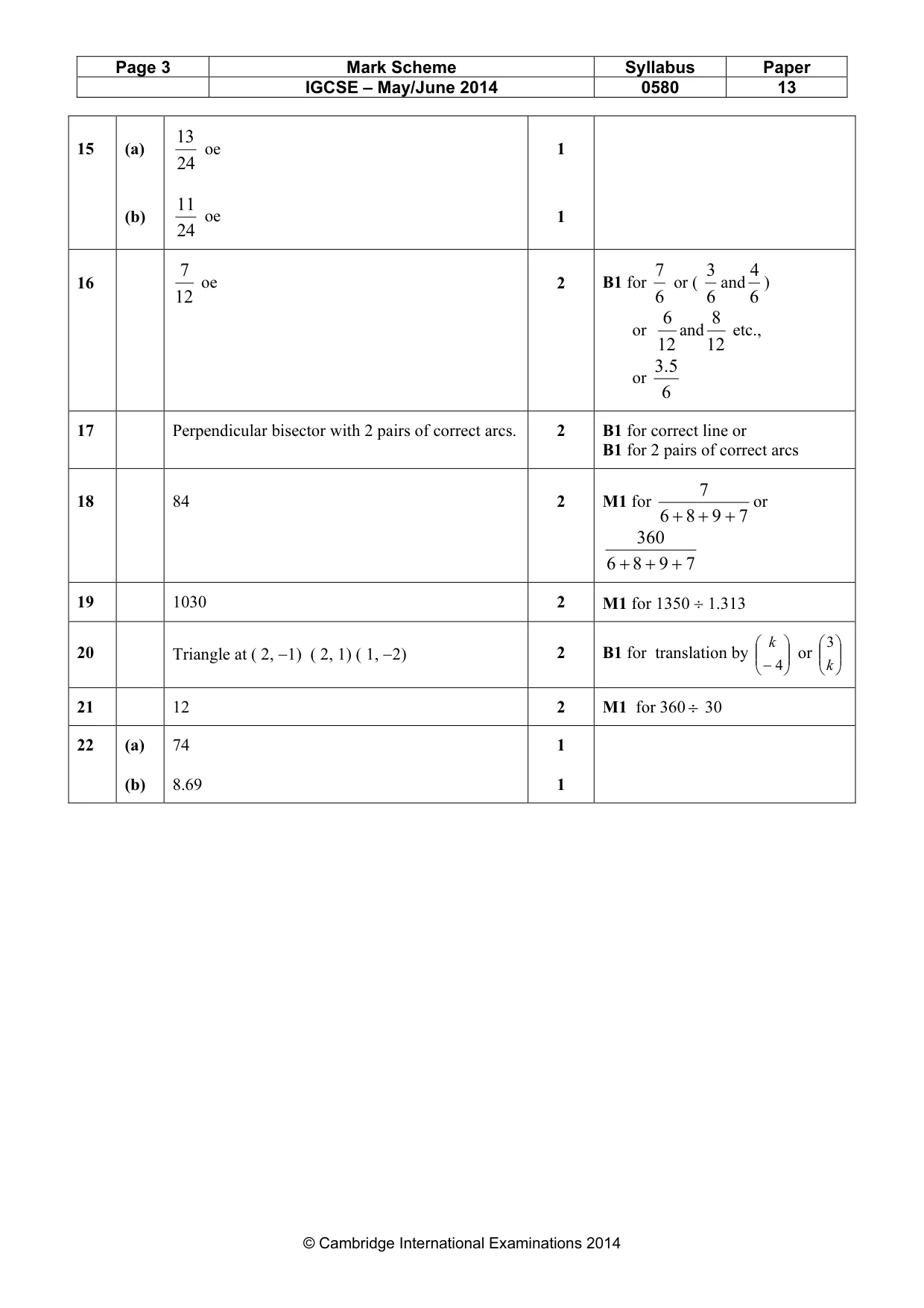 Mark scheme, page 3 of 5