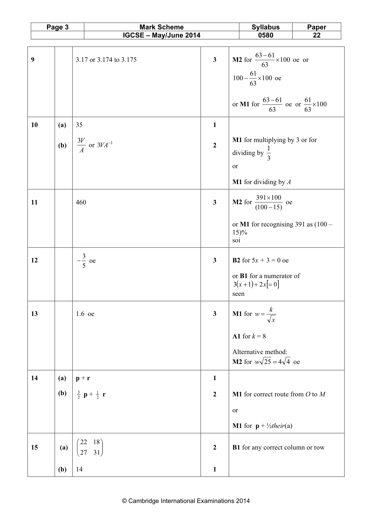 Mark scheme, page 3 of 5