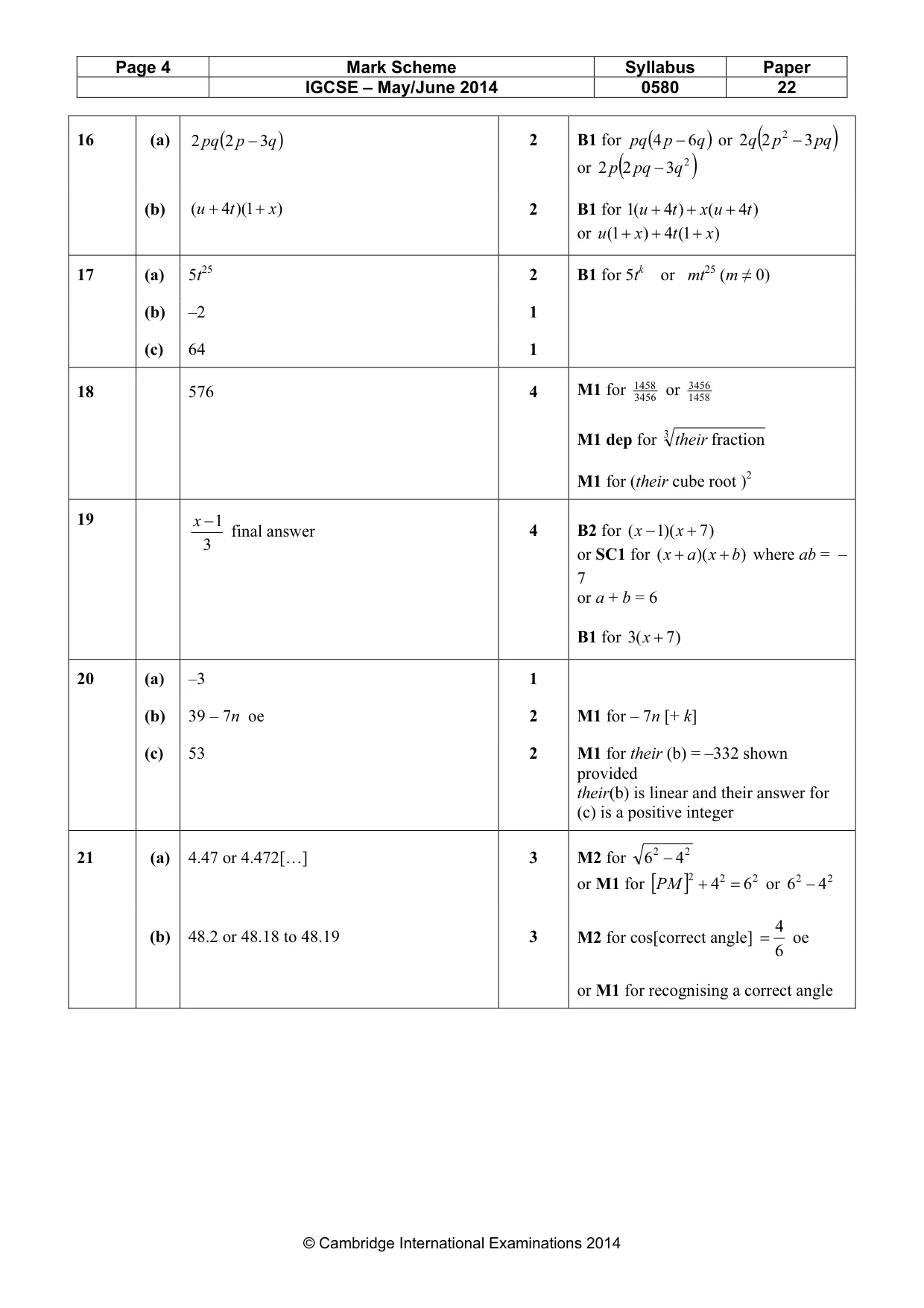 Mark scheme, page 4 of 5