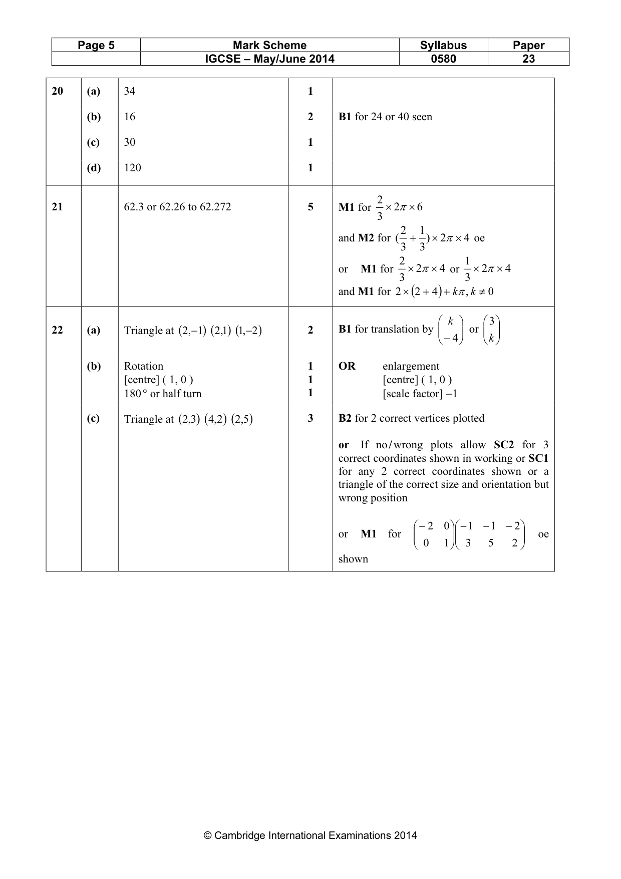Mark scheme, page 5 of 5