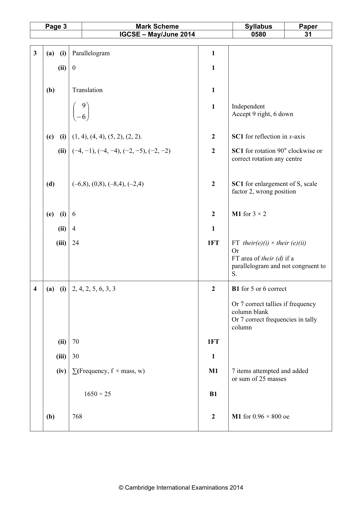 Mark scheme, page 3 of 6