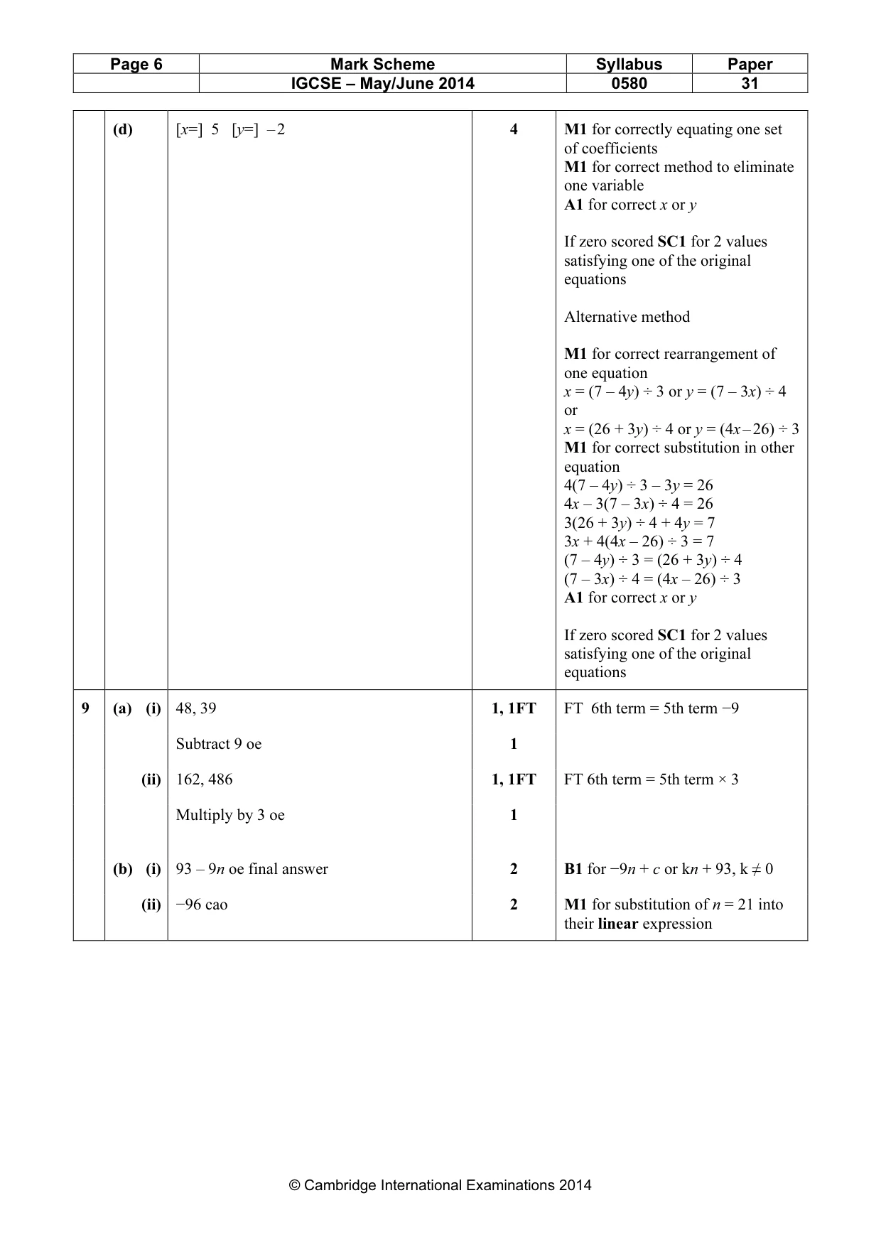 Mark scheme, page 6 of 6
