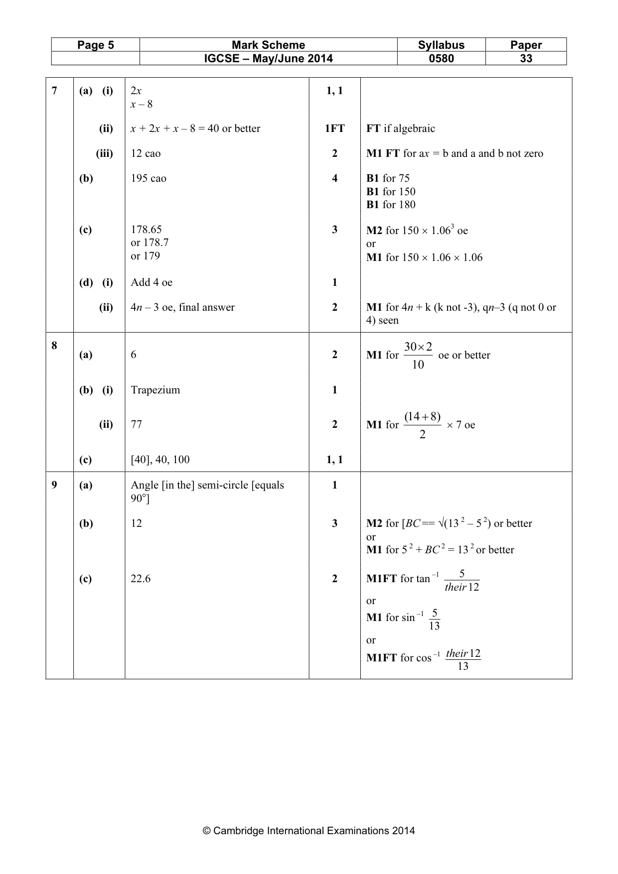 Mark scheme, page 5 of 5