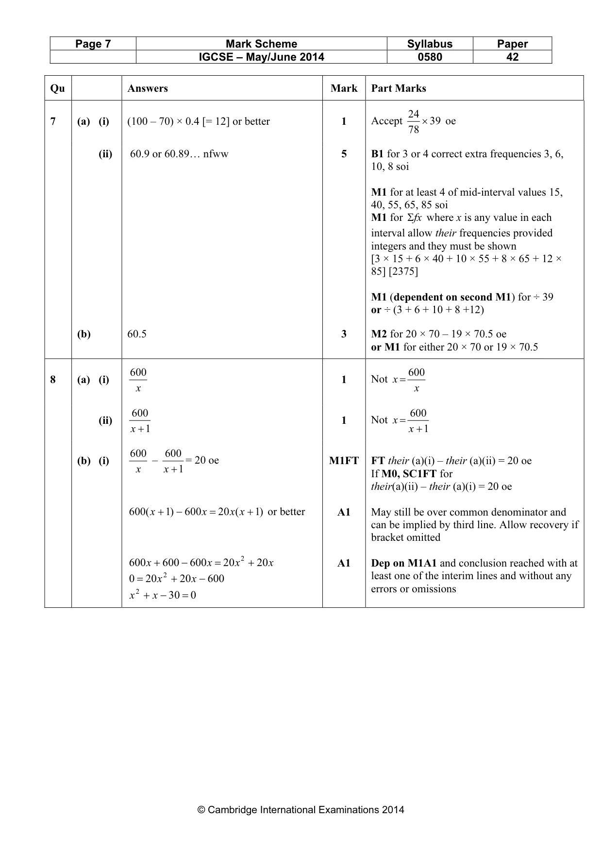 Mark scheme, page 7 of 10