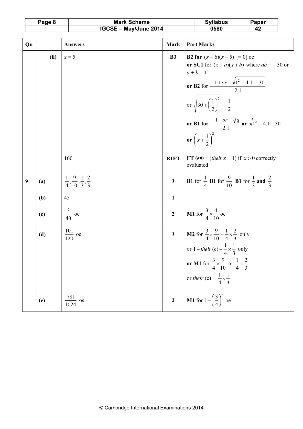 Mark scheme, page 8 of 10