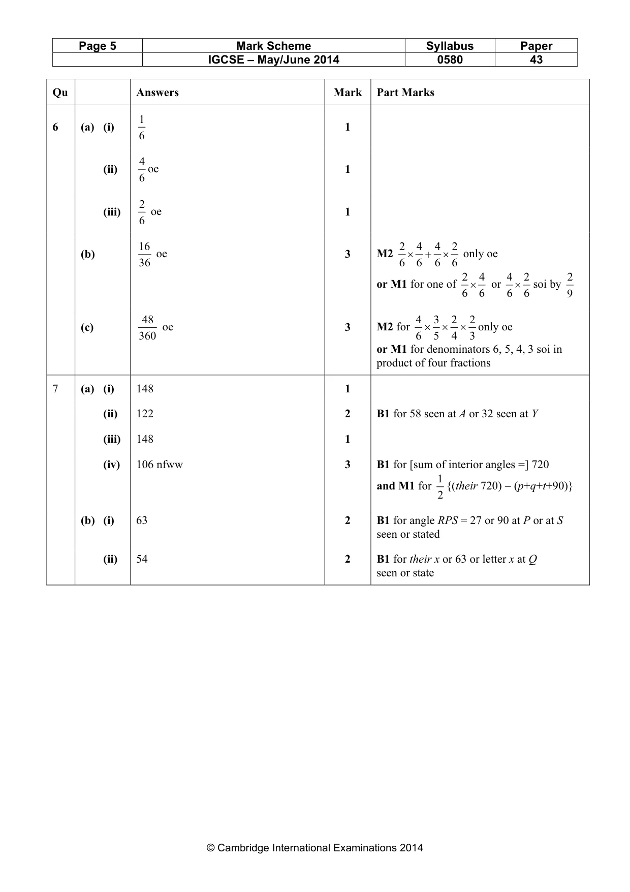 Mark scheme, page 5 of 7