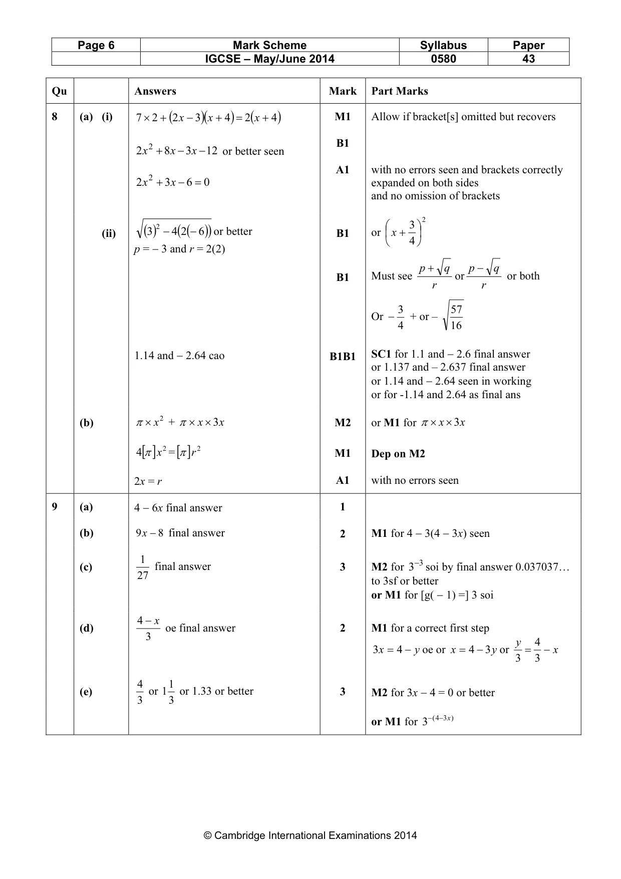 Mark scheme, page 6 of 7