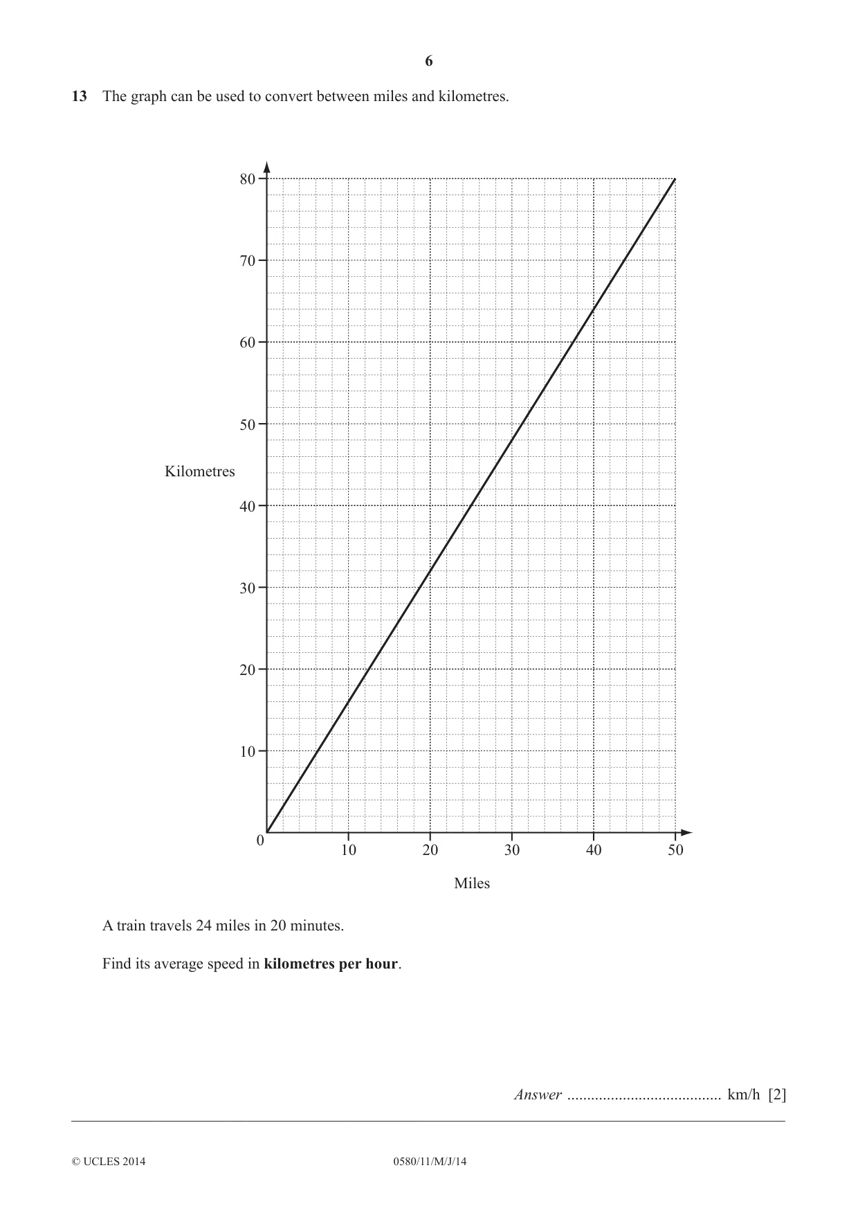Cambridge IGCSE Mathematics 0580 2014 May/June Paper 1 · Variant 1 question paper, page 6 of 12