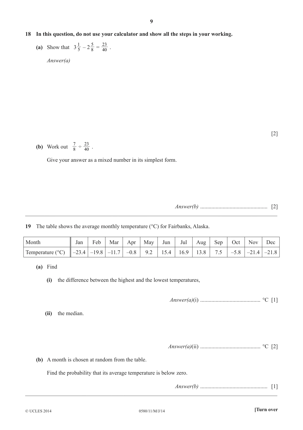 Cambridge IGCSE Mathematics 0580 2014 May/June Paper 1 · Variant 1 question paper, page 9 of 12