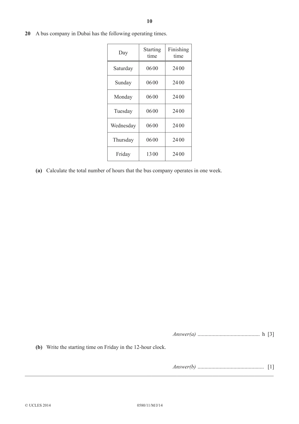 Cambridge IGCSE Mathematics 0580 2014 May/June Paper 1 · Variant 1 question paper, page 10 of 12