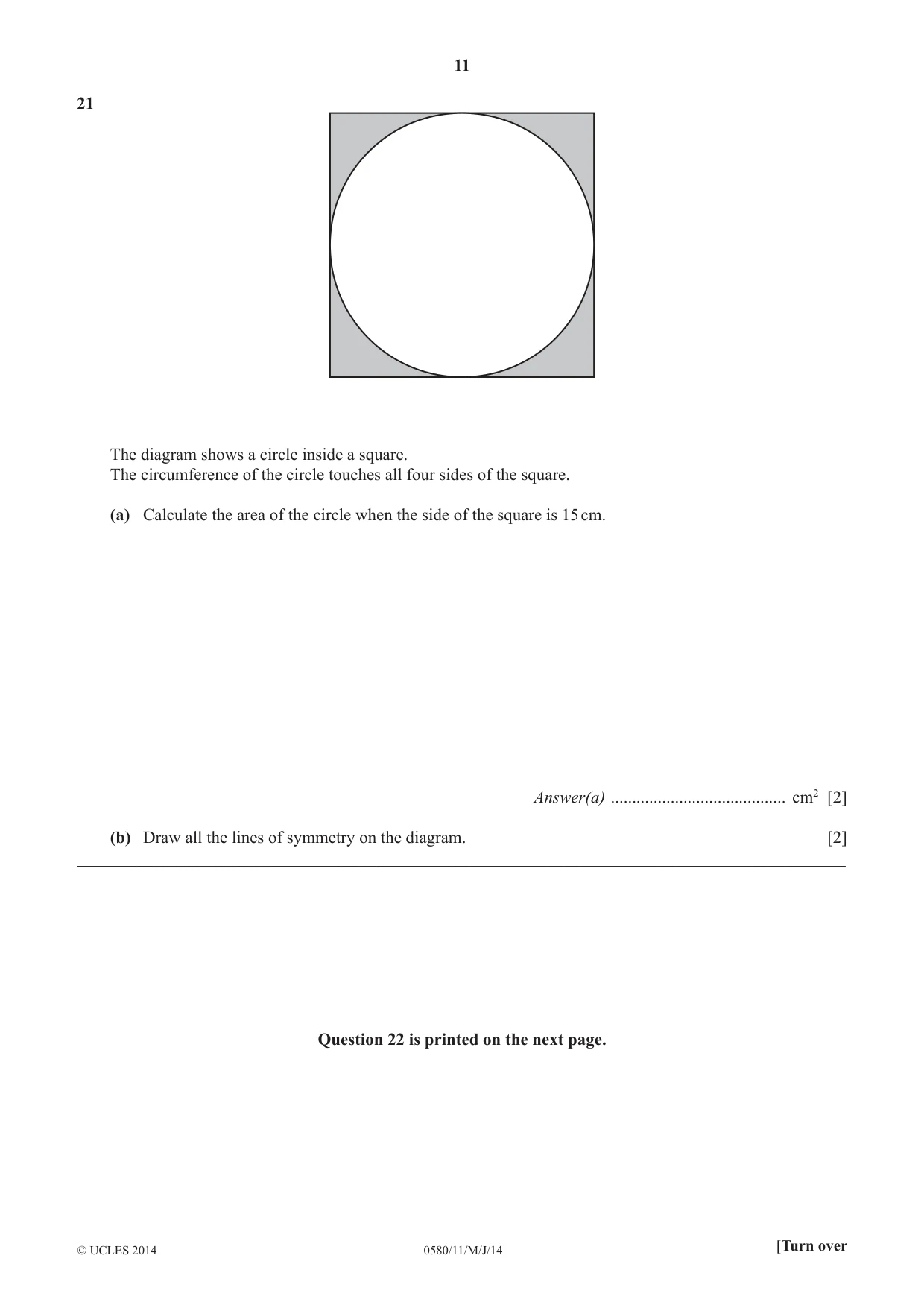 Cambridge IGCSE Mathematics 0580 2014 May/June Paper 1 · Variant 1 question paper, page 11 of 12