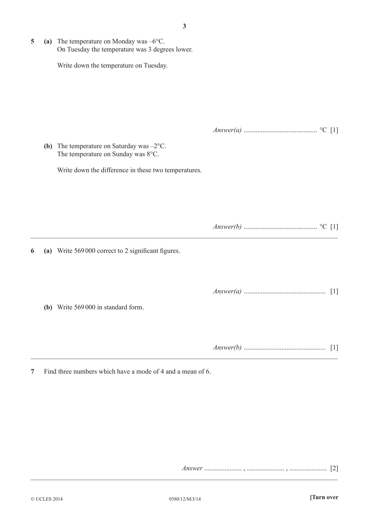 Cambridge IGCSE Mathematics 0580 2014 May/June Paper 1 · Variant 2 question paper, page 3 of 12