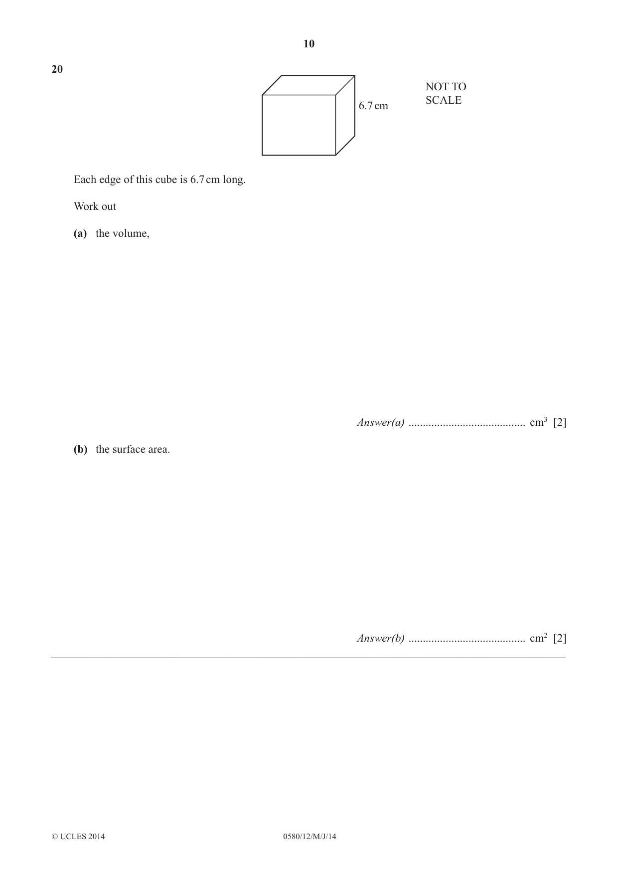 Cambridge IGCSE Mathematics 0580 2014 May/June Paper 1 · Variant 2 question paper, page 10 of 12