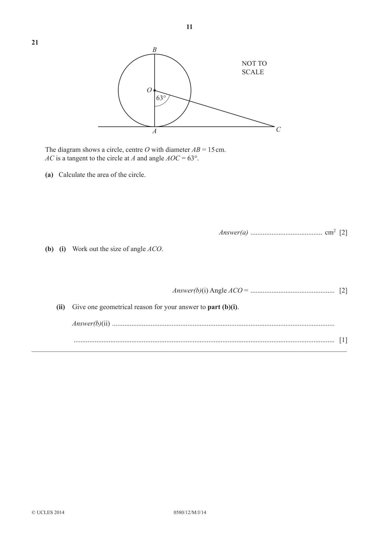 Cambridge IGCSE Mathematics 0580 2014 May/June Paper 1 · Variant 2 question paper, page 11 of 12