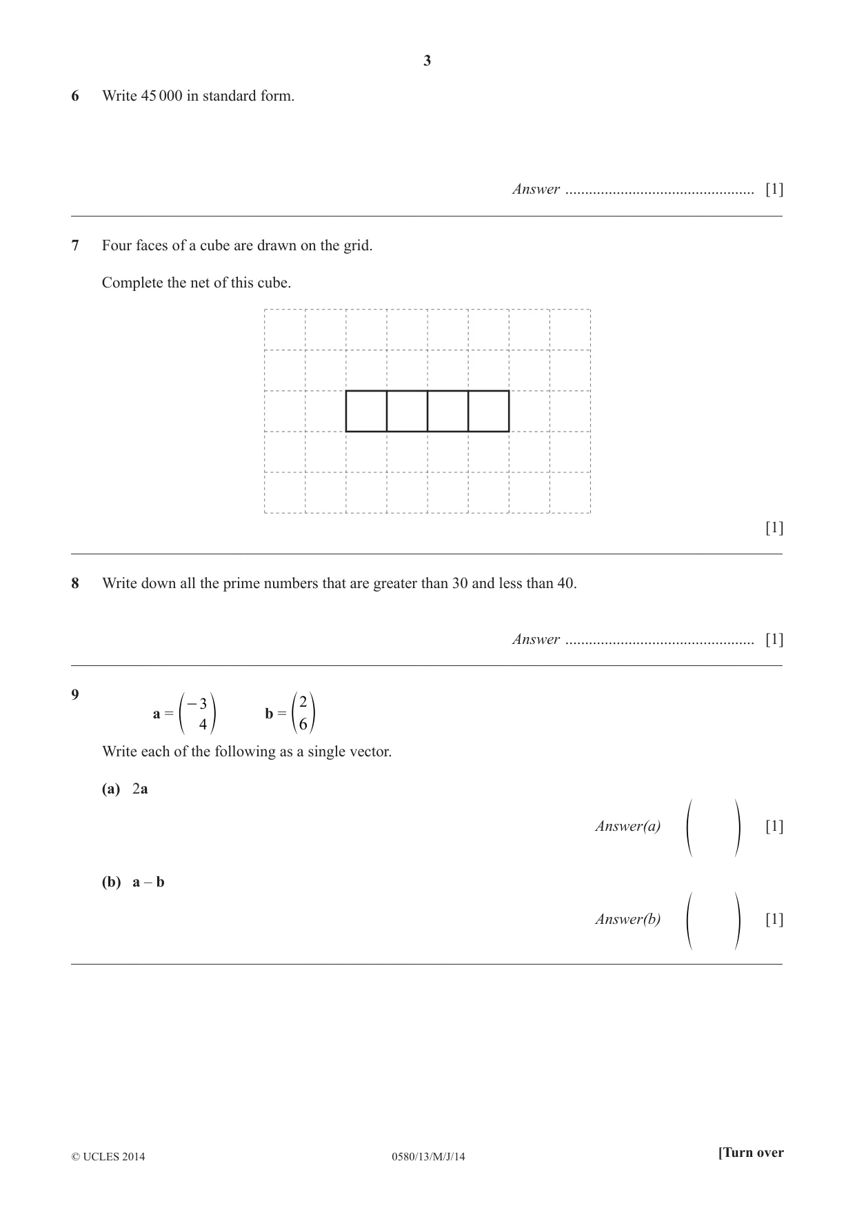 Cambridge IGCSE Mathematics 0580 2014 May/June Paper 1 · Variant 3 question paper, page 3 of 12