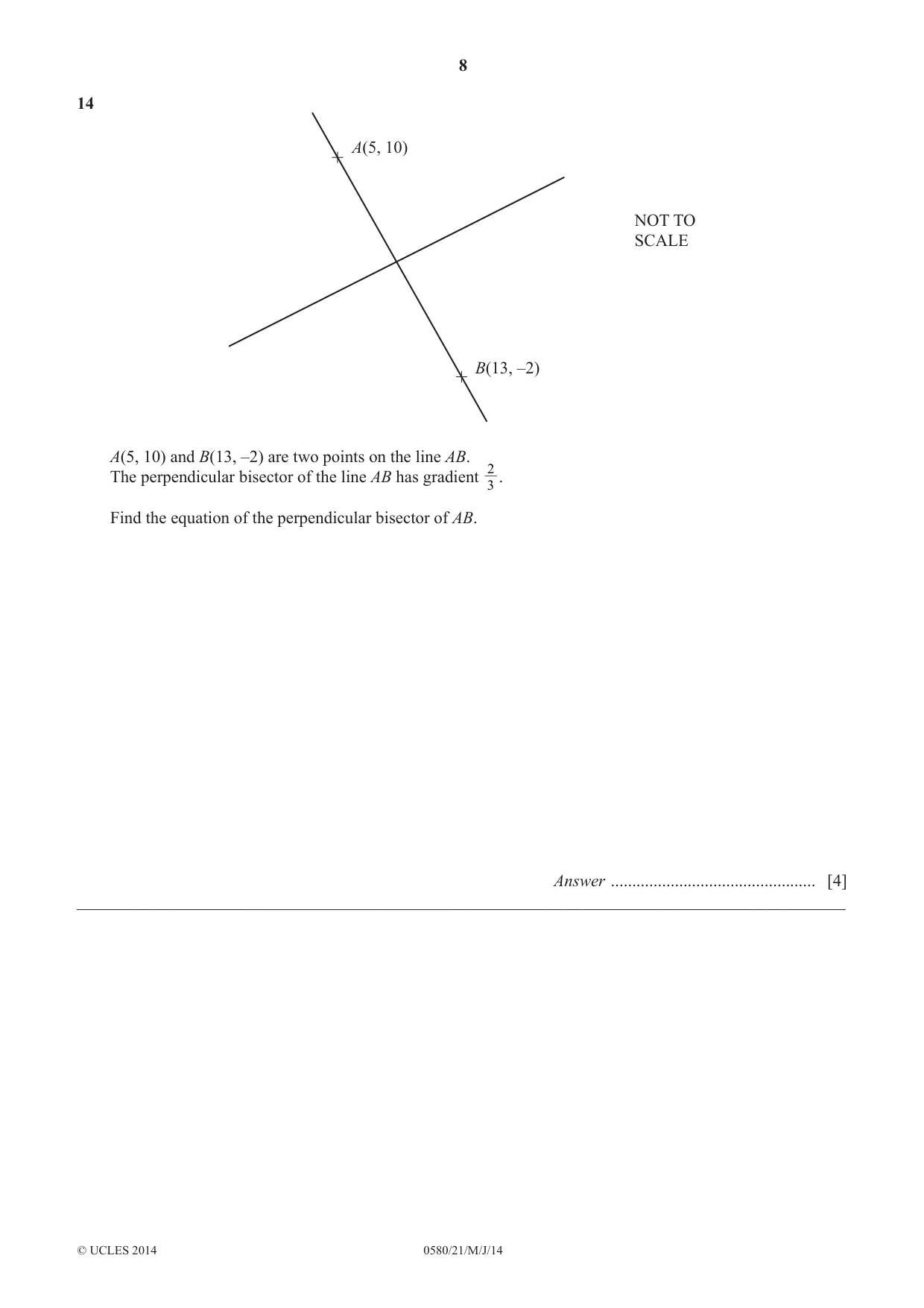 Cambridge IGCSE Mathematics 0580 2014 May/June Paper 2 · Variant 1 question paper, page 8 of 12