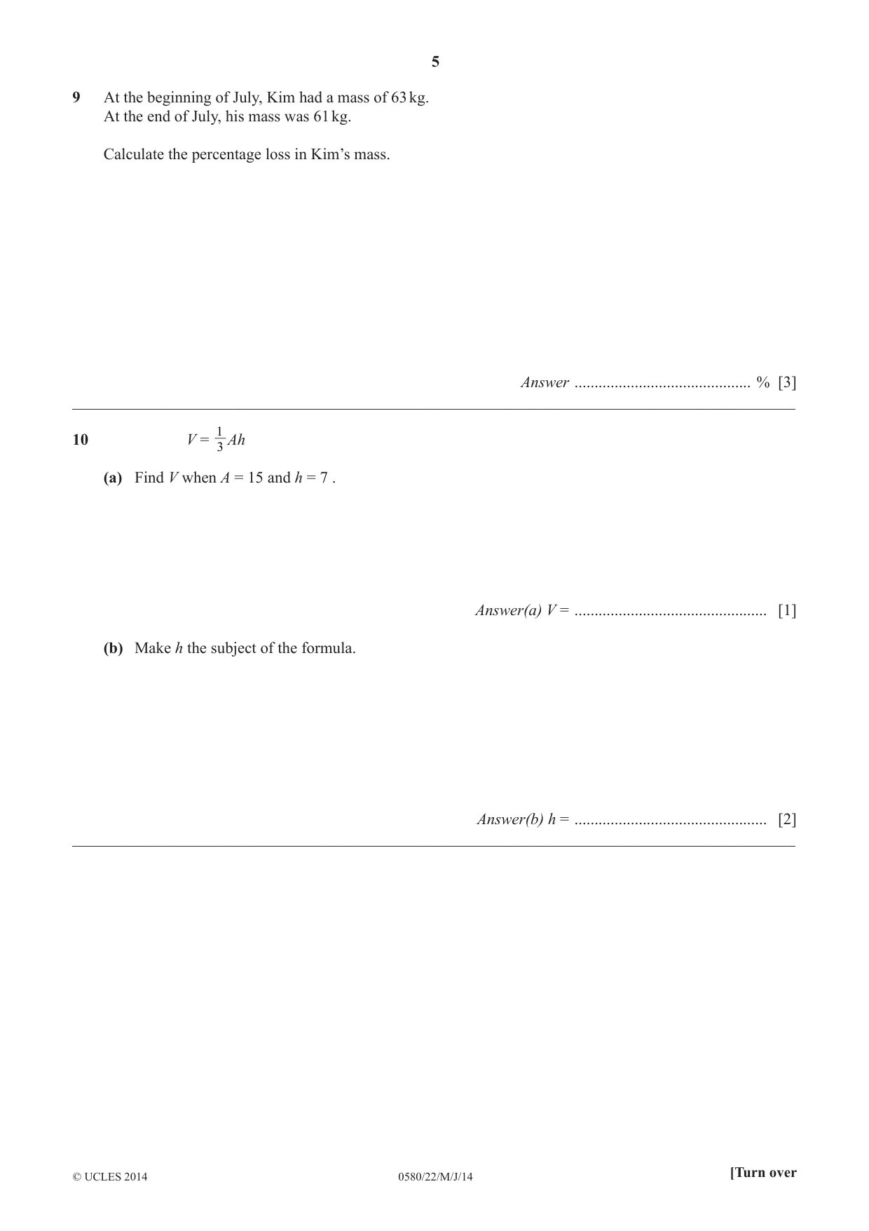 Cambridge IGCSE Mathematics 0580 2014 May/June Paper 2 · Variant 2 question paper, page 5 of 12