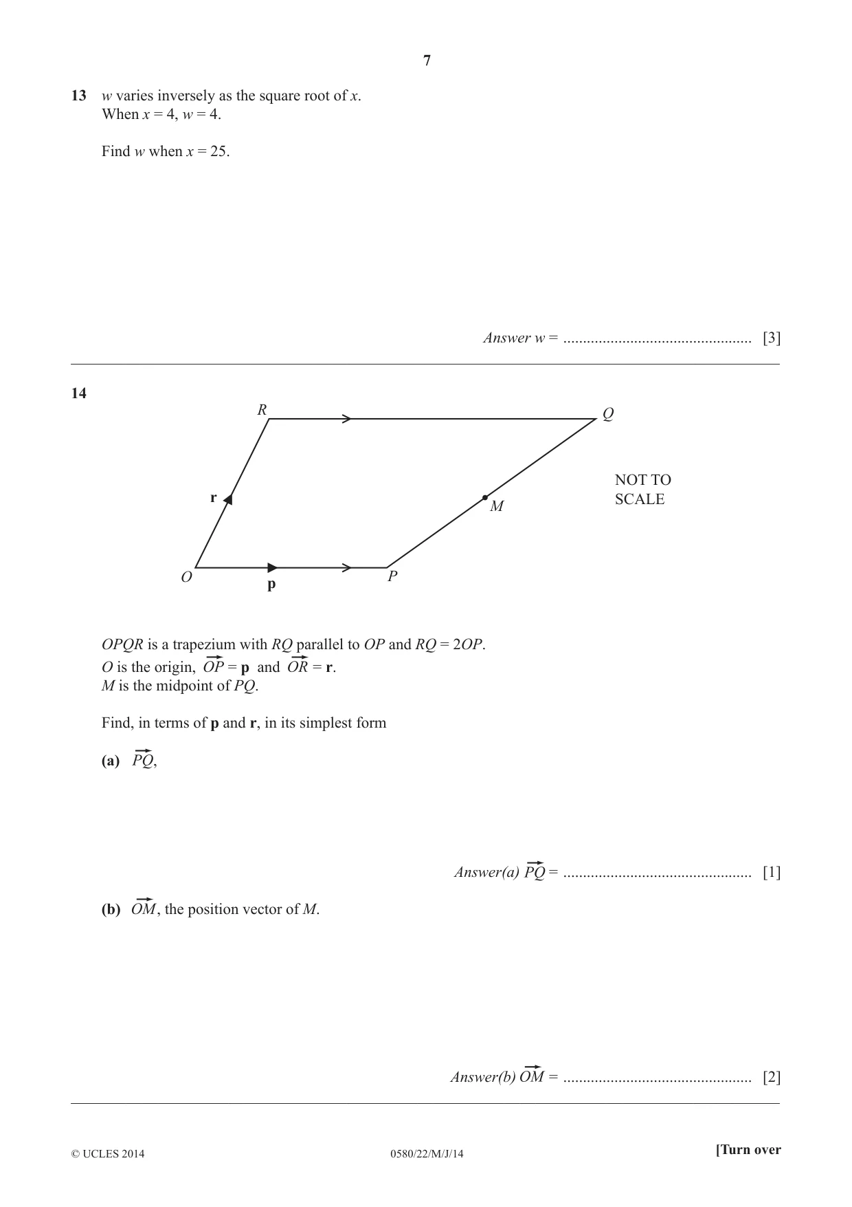 Cambridge IGCSE Mathematics 0580 2014 May/June Paper 2 · Variant 2 question paper, page 7 of 12