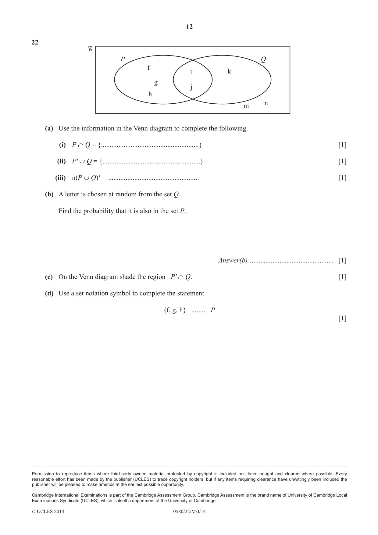 Cambridge IGCSE Mathematics 0580 2014 May/June Paper 2 · Variant 2 question paper, page 12 of 12
