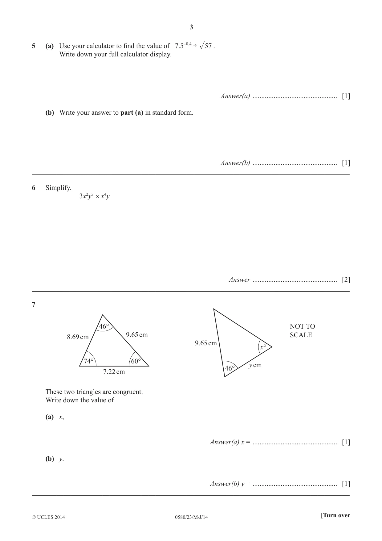 Cambridge IGCSE Mathematics 0580 2014 May/June Paper 2 · Variant 3 question paper, page 3 of 12