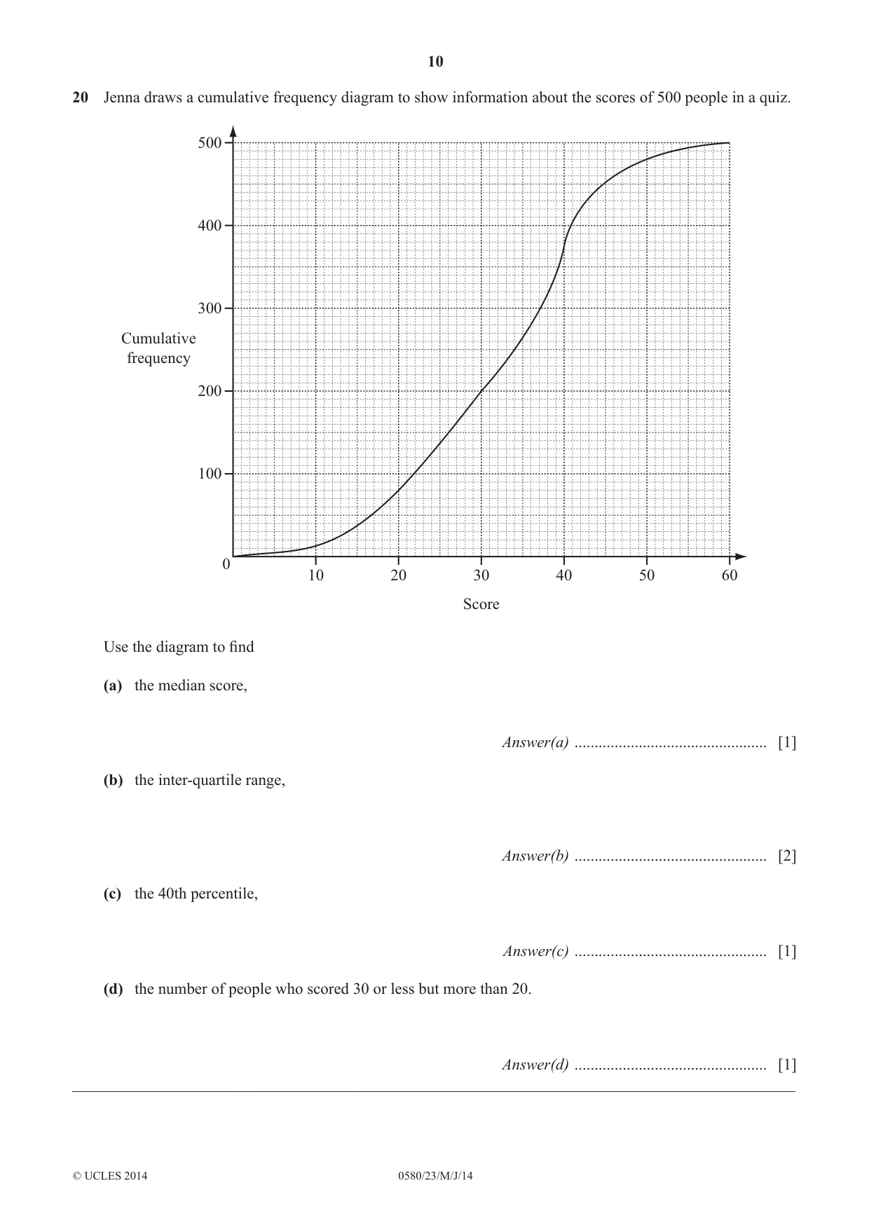 Cambridge IGCSE Mathematics 0580 2014 May/June Paper 2 · Variant 3 question paper, page 10 of 12