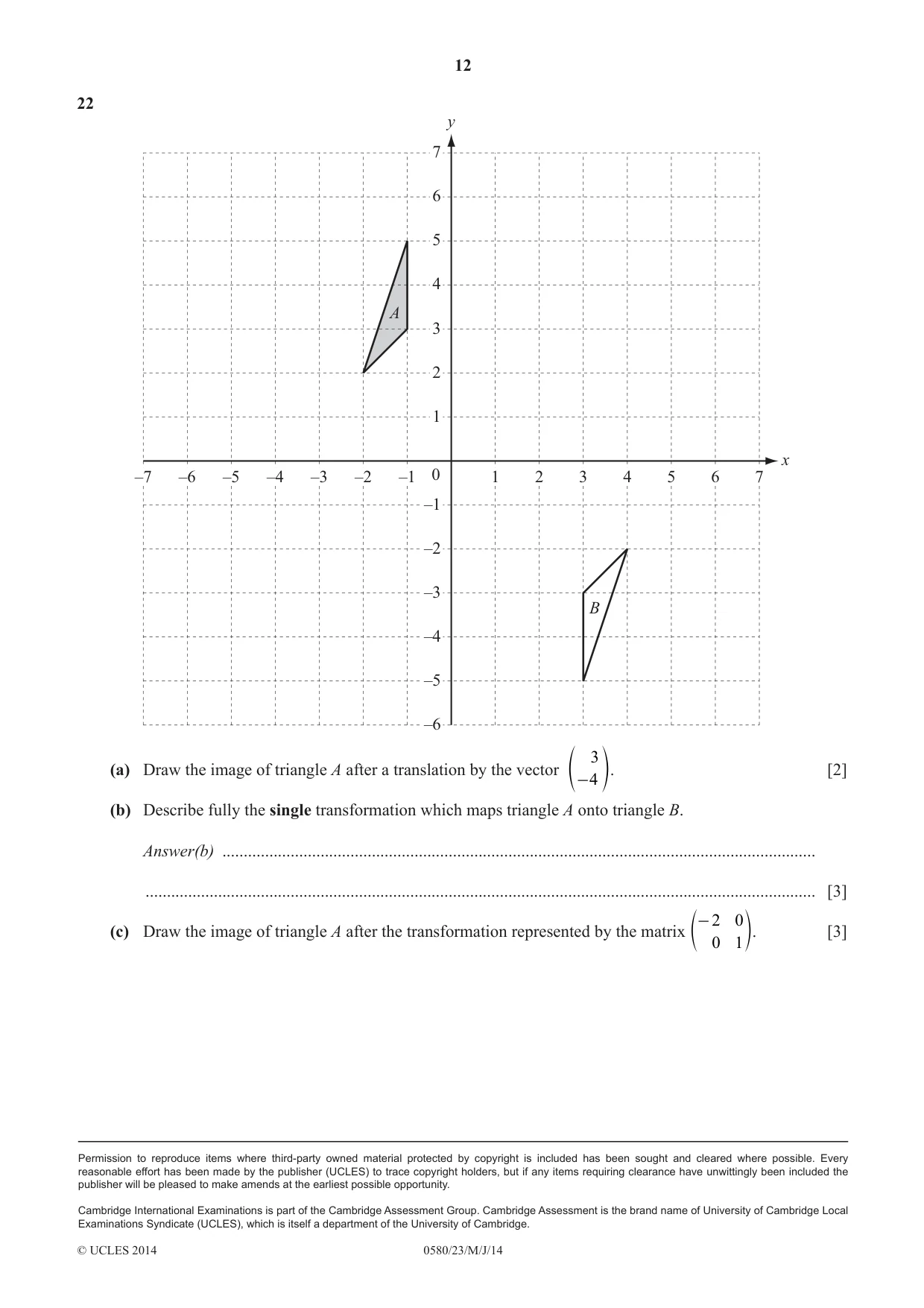 Cambridge IGCSE Mathematics 0580 2014 May/June Paper 2 · Variant 3 question paper, page 12 of 12